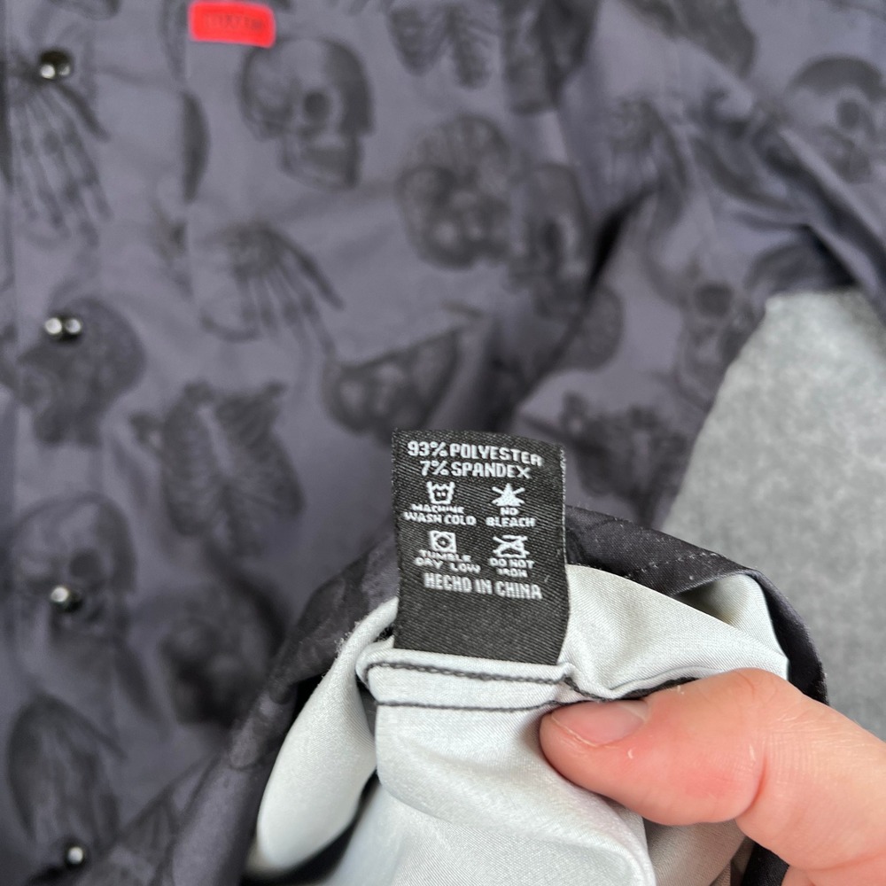 Dixxon Flannel Co Shirt Mens XL Love Kills Skulls Bones Pearl Snap Stretch - Picture 5 of 10
